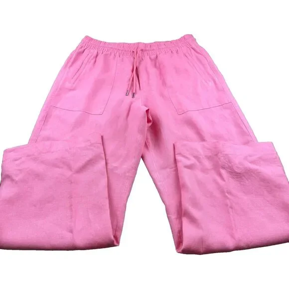 ATHLETA Retreat Linen High Rise Wide Leg Pants Women's L Pink Slit Draw String - Picture 2 of 16